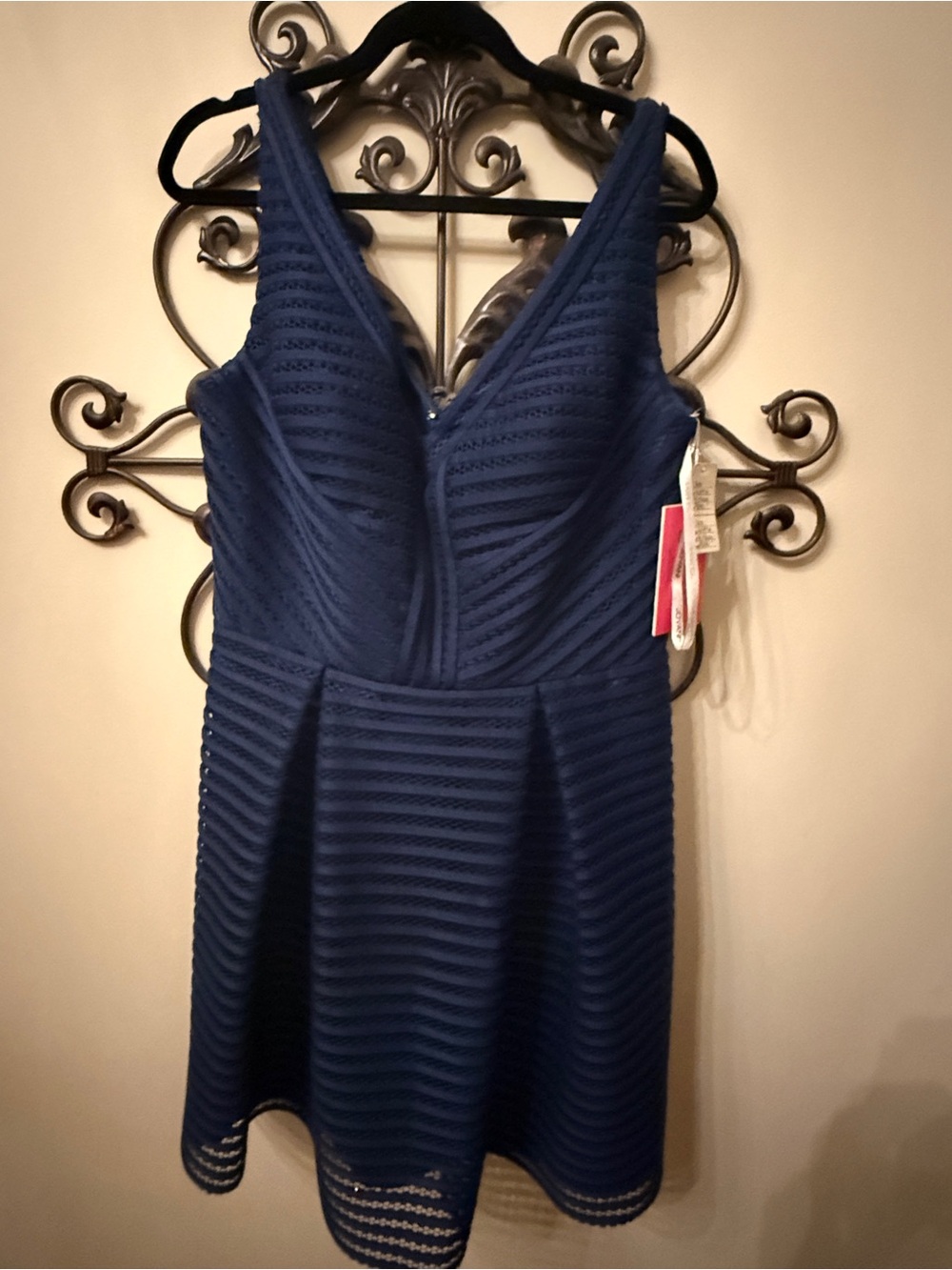 Sleeveless Navy Textured V-Neck Mini Dress